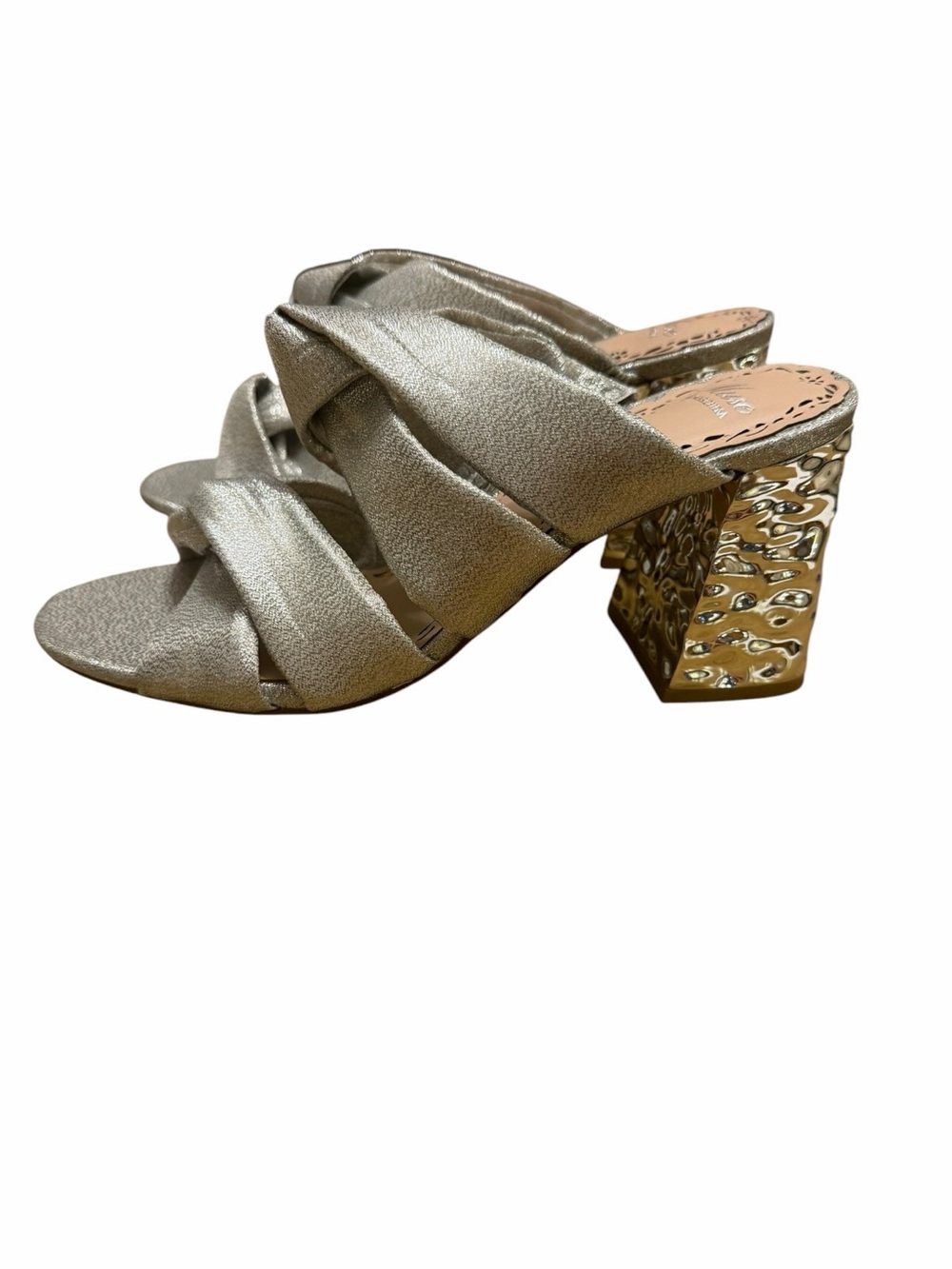 Muse by Marchesa Iris Knotted Metallic Silver Dress Slide Sandals Size 7